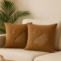 MFD HOME Furnishing Brown Holand Embroidered Cushion Covers - Set of 2-picture-23