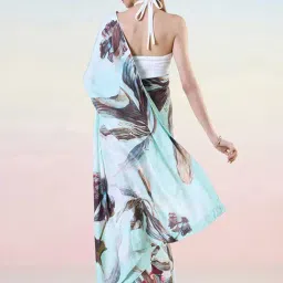 navyasa by liva Blue Printed Saree With Unstitched Blouse image 2