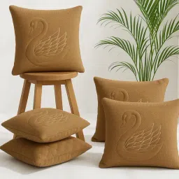 MFD HOME Furnishing Brown Holand Embroidered Cushion Covers - Set of 5-image-74