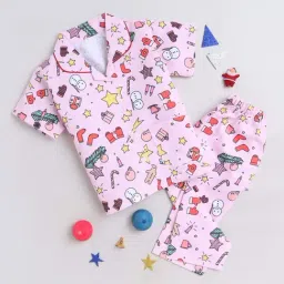 The Magic Wand Kids Pink Printed Shirt Set-image-0