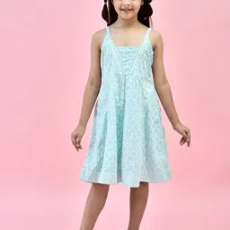 Juniper Girls Blue Printed Anarkali Dress-image-4