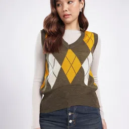 4WRD by Dressberry Geometric Self Design Sweater Vest image 2
