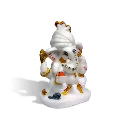 Adhvik Marble Pagadi Ganesha with Mushak Home Decorative Showpiece image 4