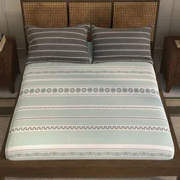 MYTRIDENT Multicoloured Striped 144 TC King Bedsheet with 2 Pillow Covers image 2