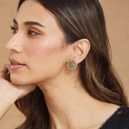 fabindia fashion Fabindia Women Green Metal Stud Earrings-picture-18
