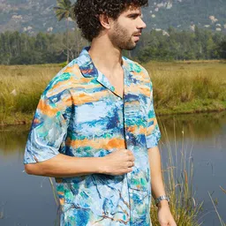 Campus Sutra Men Comfort Relaxed Fit Cuban Collar Abstract Printed Casual Shirt image 2