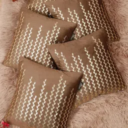 HOSTA HOMES Brown & Gold-Toned Set of 5 Floral Velvet Square Cushion Covers-picture-14
