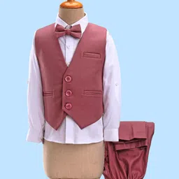 Robo Fry Cotton Full Sleeves Solid Party Suit With Waistcoat & Bow- Peach-picture-11