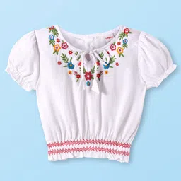 Babyhug Rayon Woven Frill Sleeves Top with Text & Girl Print - White-picture-18