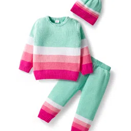 Babyhug Cotton Knit Full Sleeves Pullover Sweater Set with Cap & Color Block - Multicolor-picture-17