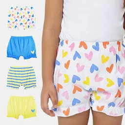 Plan B Cotton Pack Of 4 Heart & Striped Printed Bloomer - White Yellow & Blue-image-25