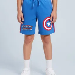 Pine Kids Marvel 100% Cotton Knee Length Shorts With Avengers Captain America Graphics & Tape Detailing - Blue-picture-12