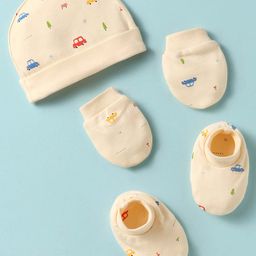 Simply Interlock Knit Cap Mitten & Booties Set with Cars Print Cream - Diameter 16 cm-picture-44