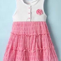 Babyhug Cotton Woven Sleeveless Frock With Floral Applique - Pink & White-picture-36