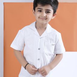 Polka Tots Cotton Woven Half Sleeves Textured Shirt - White-picture-0