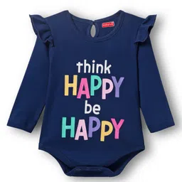 Babyhug 100% Cotton Knit Full Sleeves Onesie With Text Print - Navy Blue-picture-18
