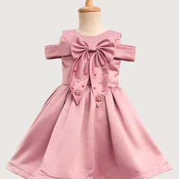Bluebell Satin Woven Sleeveless Party Frock With Bow Applique - Pink-picture-15