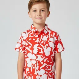 HOPZONIC Boys Custom Fit Floral Printed Spread Collar Casual Shirt-picture-18