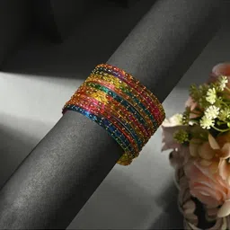 SOMIL Set Of 12 Multicoloured Raindrop Glass Bangles-picture-43