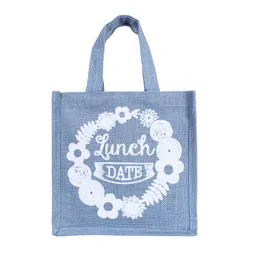 Kuber Industries Lunch BagReusable Jute Fabric Tote BagDurable & Attractive Print Tiffin Carry Hand bag with Handle For office,School,Gift,Pack of 3,Multicolor, image 2