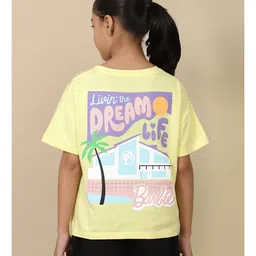 Kidsville Cotton Mattel Featuring Half Sleeves Barbie Text Printed Top - Yellow image 3