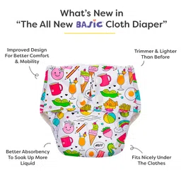 BASIC for Baby Reusable Cloth Diapers for Babies l Adjustable & Washable l 3M - 3Y l Rash Free Diaper - Doodles image 2
