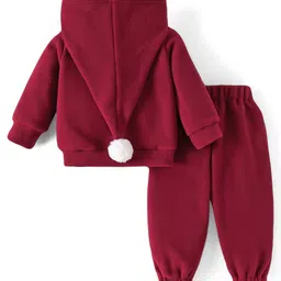 Mark & Mia Cotton Knit Hooded Sweatshirt & with Joggers Set with Bear Applique & Embroidery Detailing - Maroon image 2