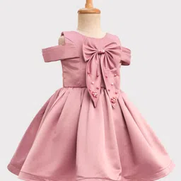 Bluebell Satin Woven Sleeveless Party Frock With Bow Applique - Pink image 2