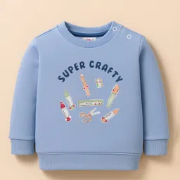 Zero Fleece Knit Full Sleeves Printed Sweatshirt & Lounge Pant - Blue image 2