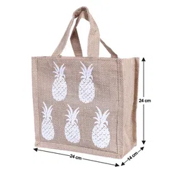 Kuber Industries Lunch BagReusable Jute Fabric Tote BagDurable & Attractive Print Tiffin Carry Hand bag with Handle For office,School,Gift,Pack of 3,Multicolor, image 3