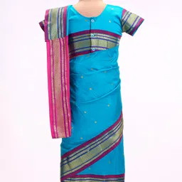Bhartiya Paridhan Silk Saree With Half Sleeves Blouse with Zari Embroidery - Blue image 3