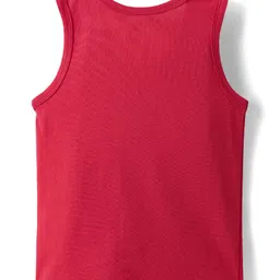 Babyhug 100% Cotton Knit Sleeveless Sandos With Stripes & Vehicle Print Pack of 3 - Red & Yellow image 3