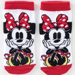 Cute Walk By Babyhug Anti Bacterial Ankle Length Socks MInnie Mouse Print Pack Of 3 - Red & Black image 4