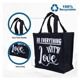 Kuber Industries Lunch BagReusable Jute Fabric Tote BagDurable & Attractive Print Tiffin Carry Hand bag with Handle For office,School,Gift,Pack of 3,Multicolor, image 4