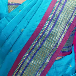 Bhartiya Paridhan Silk Saree With Half Sleeves Blouse with Zari Embroidery - Blue image 4