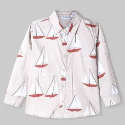 Ollington St. 100% Cotton Full Sleeves Collared Shirt & Twill Pant Set with Bow & Suspender Boat Print -Dark Red image 4