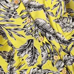 kookie kids india Kookie Kids Cotton Woven Frill Sleeves Jumpsuit with Leaves Print - Yellow image 4