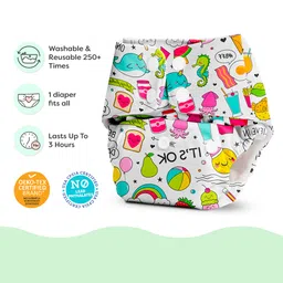 BASIC for Baby Reusable Cloth Diapers for Babies l Adjustable & Washable l 3M - 3Y l Rash Free Diaper - Doodles image 4