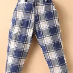 Radutu Full Sleeves Chervon Printed Shirt With Checked Pant Cap Bow & Suspender Set - White & Blue image 4
