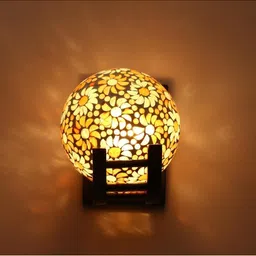 1ST TIME Orange & White Textured Wood Spherical Shaped Wall Lamp image 2