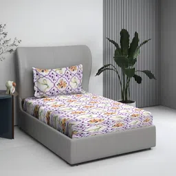 BOMBAY DYEING Purple & Green Floral 140TC Pure Cotton Single Bedsheet Set 1.50 m x 2.28 m-image-59