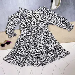 Bella Moda Kids Black & White Cotton Printed Full Sleeves Dress-image-24