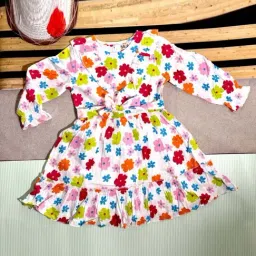 Bella Moda Kids Multicolor Cotton Floral Print Full Sleeves Dress-picture-18