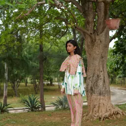 Khajoor Studio Pink & Green Sundaze Doll Striper Pants image 2