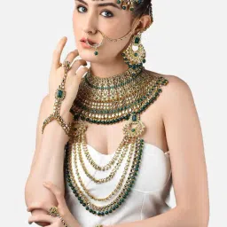 Zaveri Pearls Green Necklaces Earring Mathapatti Passa Ring Bracelets & Nosering Set-ZPFK10839-image-62