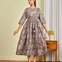 Nayo Women Floral Printed Fit & Flare Midi Dress-image-97