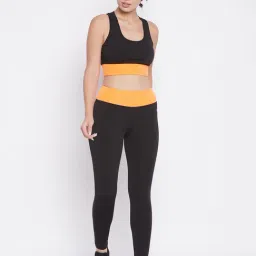 Clovia Orange & Black Sports Bra With Tights-picture-25