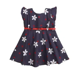 The Magic Wand Kids Navy Floral Print Dress with Belt-picture-27
