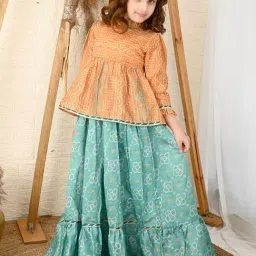 LilPicks Kids Brown & Blue Printed Lehenga with Choli-picture-48