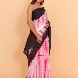 Satrani Baby Pink & White Cotton Tie & Dye Saree With Unstitched Blouse-picture-20
